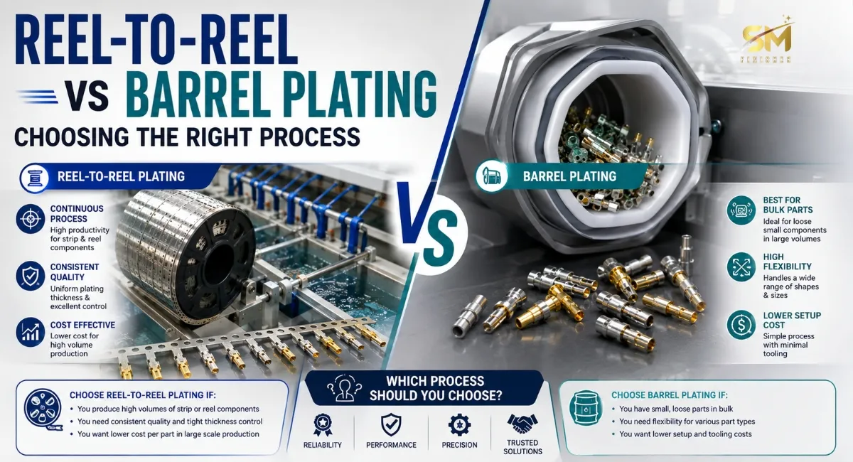 Reel-to-reel spot gold versus barrel plating for connector terminals